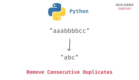 First of <b>all</b>, you can't <b>remove</b> anything from a <b>string</b> in <b>Python</b> (google "<b>Python</b> immutable <b>string</b>" if this is not clear). . Remove all consecutive duplicates from the string python
